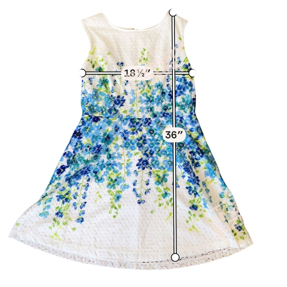 Studio One New York Blue Green‎ Floral Eyelet Lace Fit Flare Dress Womens 14P - Picture 6 of 11